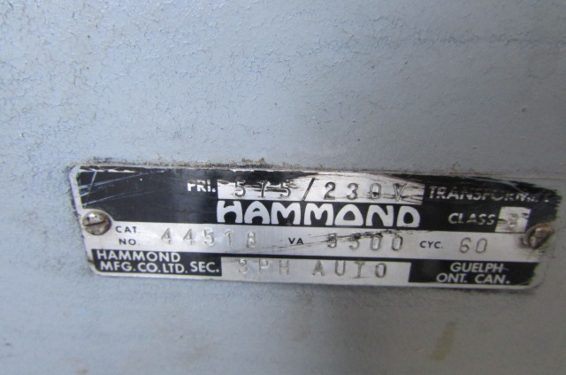 HAMMOND TRANSFORMER, 575/230 VOLTS, (17'' X 18'' X 11'') - Image 2 of 2