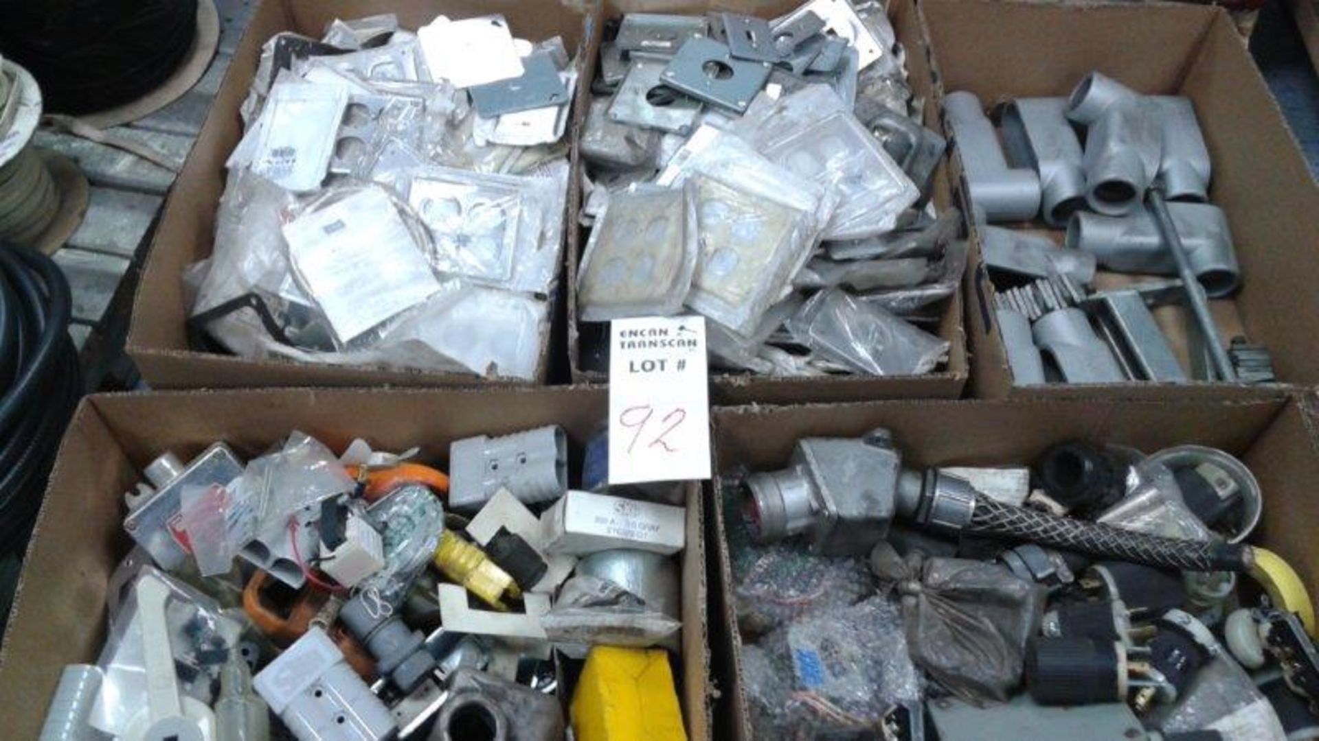 LOT: ASSORTED ELECTRICAL COMPONENTS, GALV. CONDUIT CONNECTORS, ASST COVER PLATES & SUPPORTS, MALE/