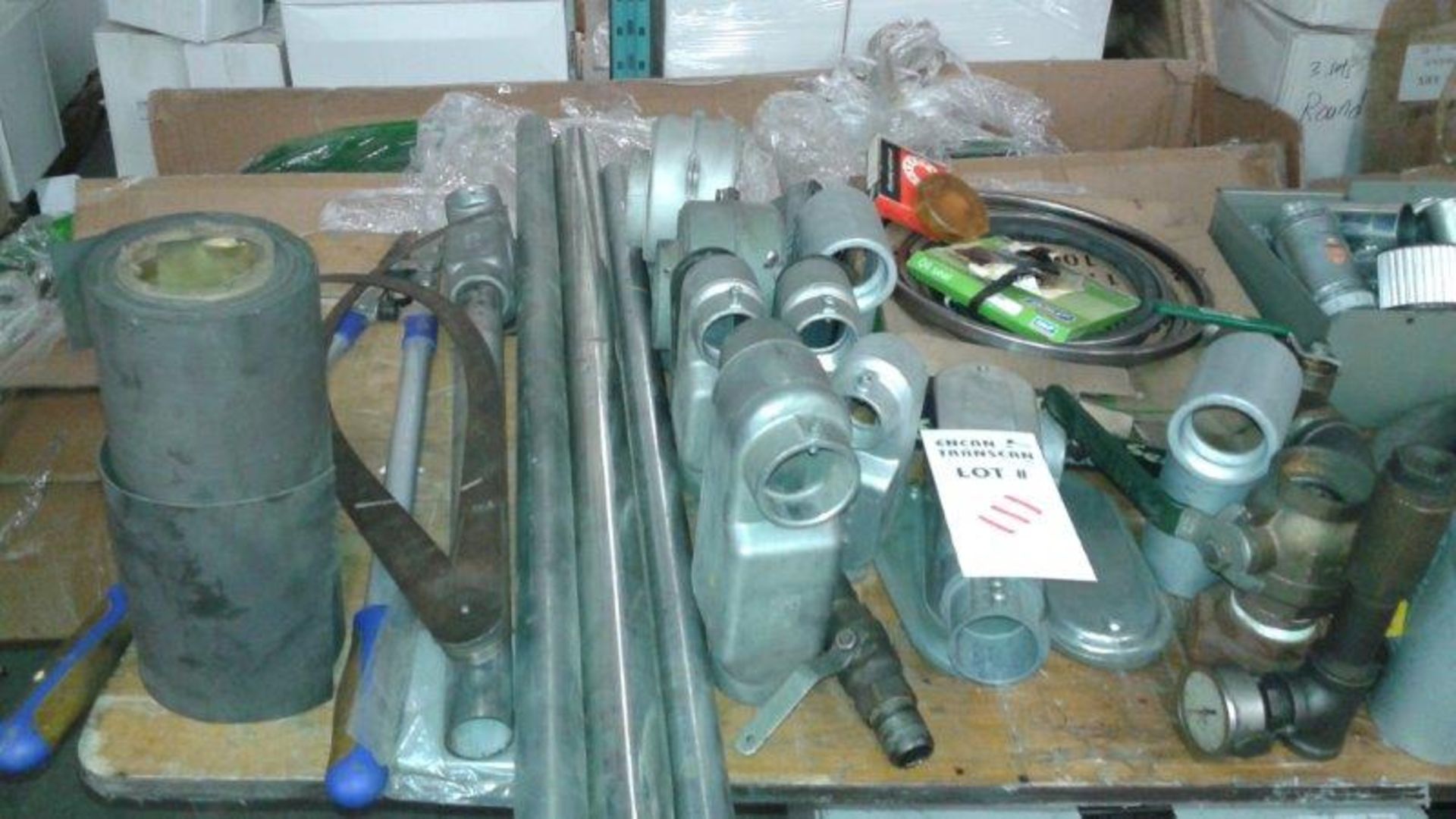 LOT: ASSORTED ELECTRICAL COMPONENTS, PVC & GALV. CONDUIT CONNECTORS, FUSES, SANDING WHEELS, ETC.