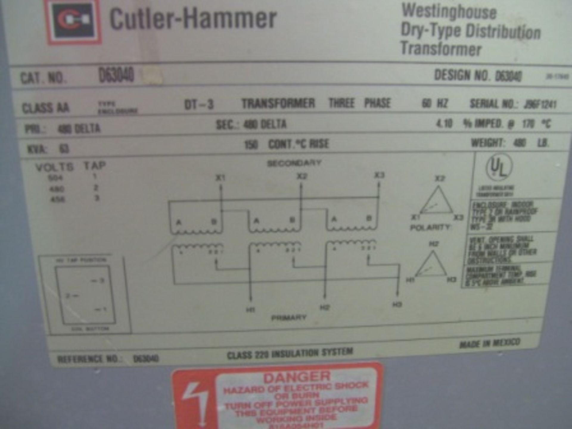 Cutler Hammer 63 KVA Transformer - Image 3 of 3