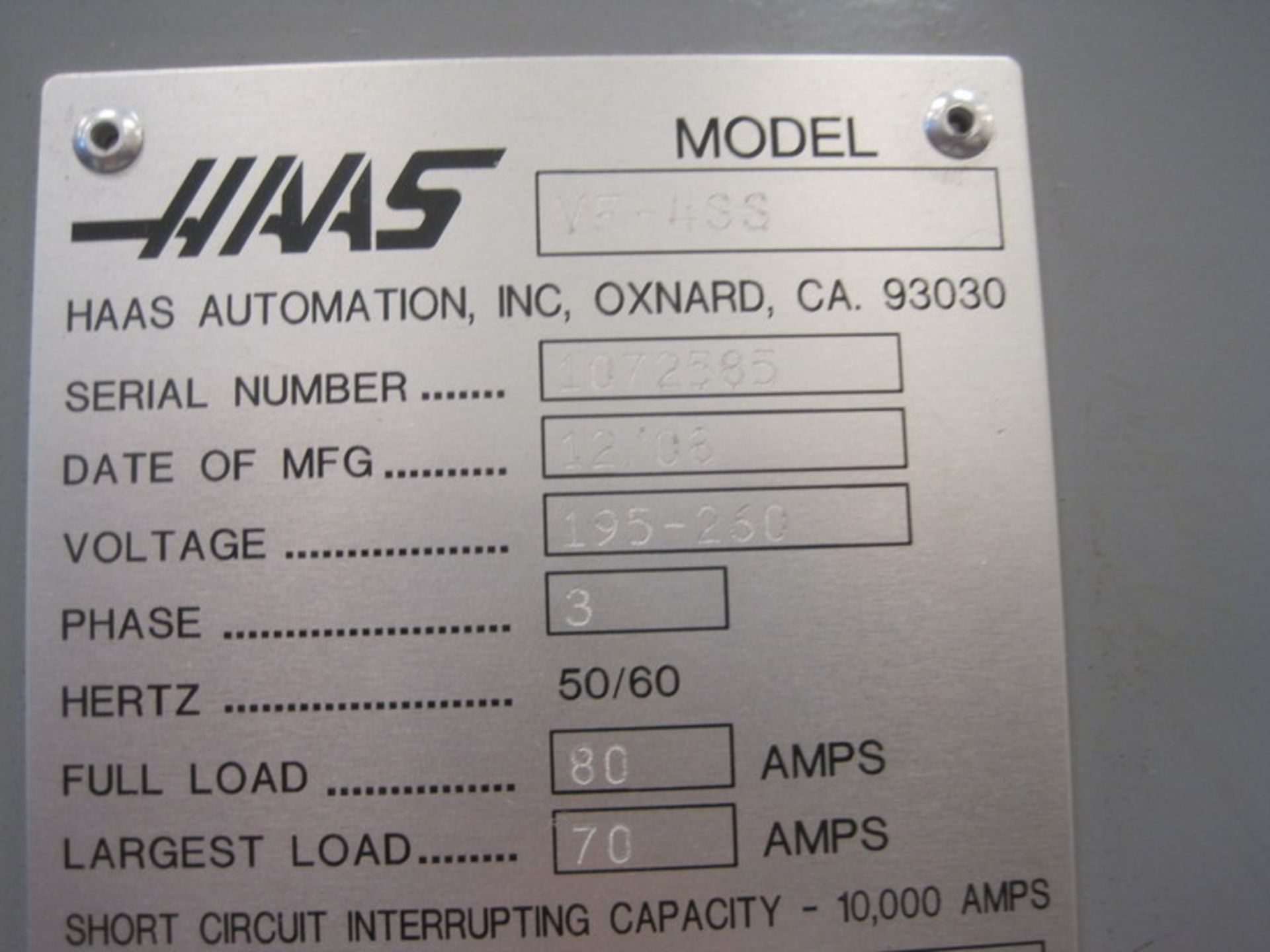 2008 Haas Super VF-4SS w/ Tooling S/N 10725 - Image 8 of 8