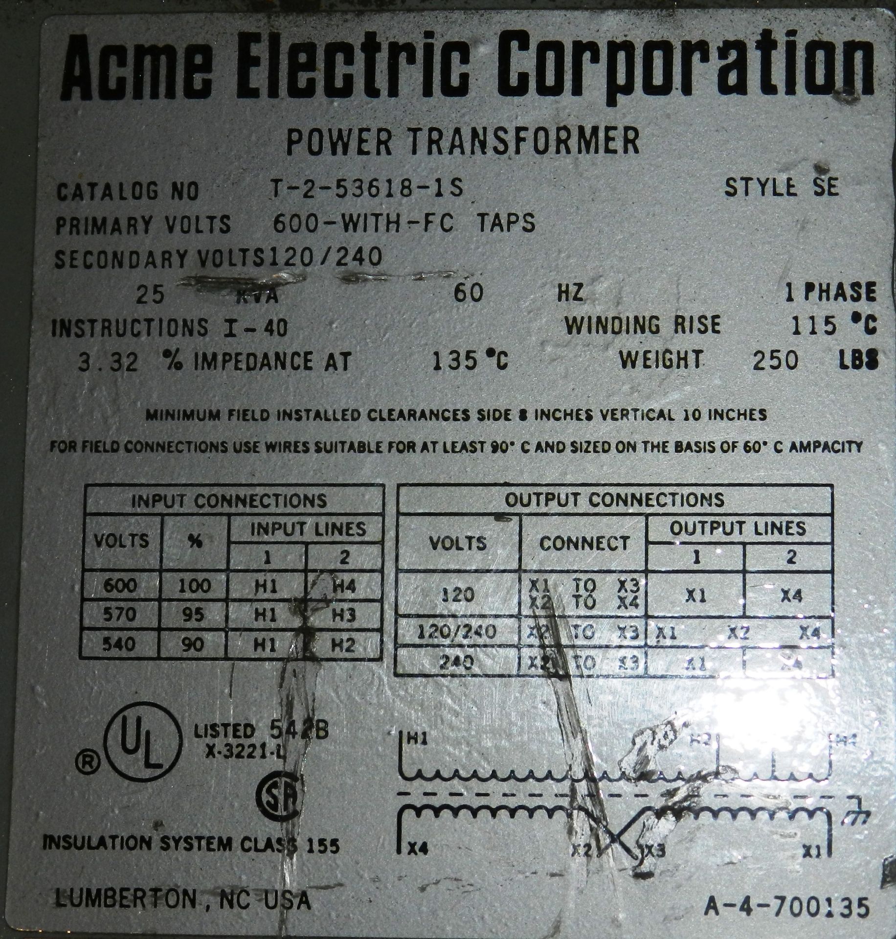 Acme 25 KVA 1 Phase Transformer T-2-53618-1S - Image 2 of 4