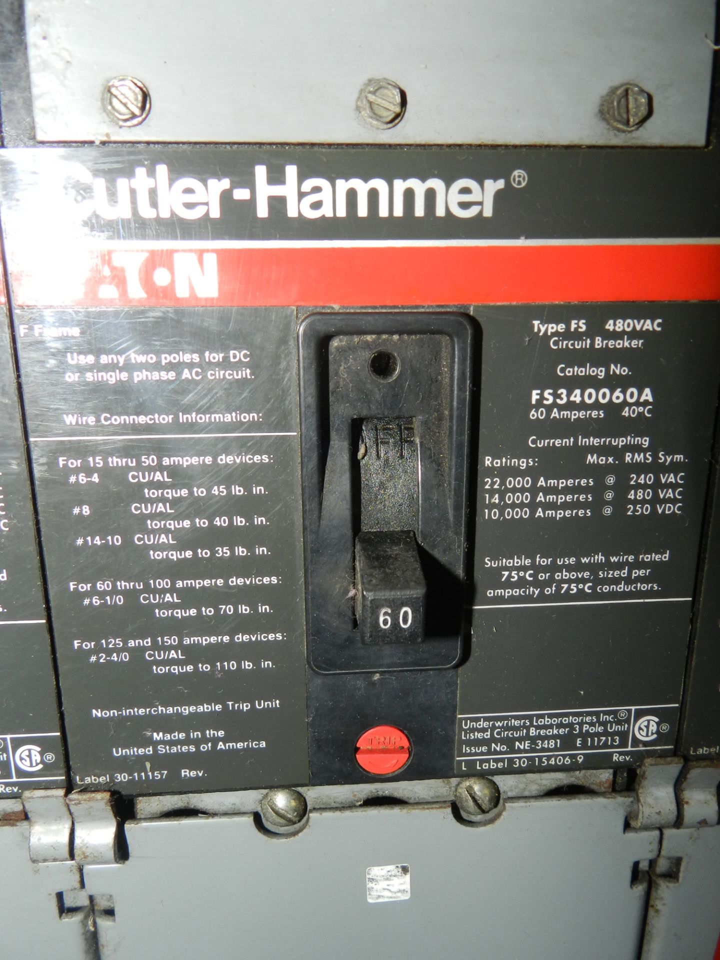 Lot of 10 - Cutler Hammer Distribution Panel: (2)250A, (2)200A, (3)60A, (3)30A - Image 7 of 12