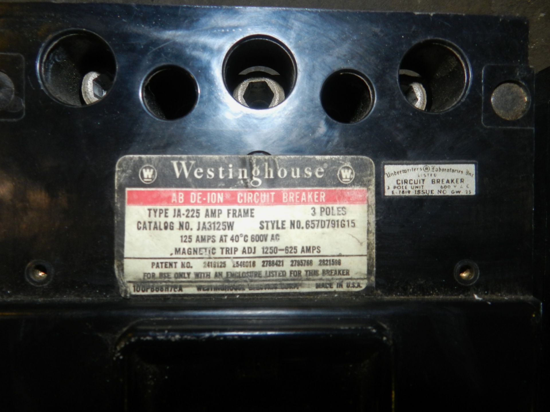 Lot of 2 - Westinghouse JA3125W 125 Amp 3 Pole 600V Circuit Breaker - Image 2 of 4