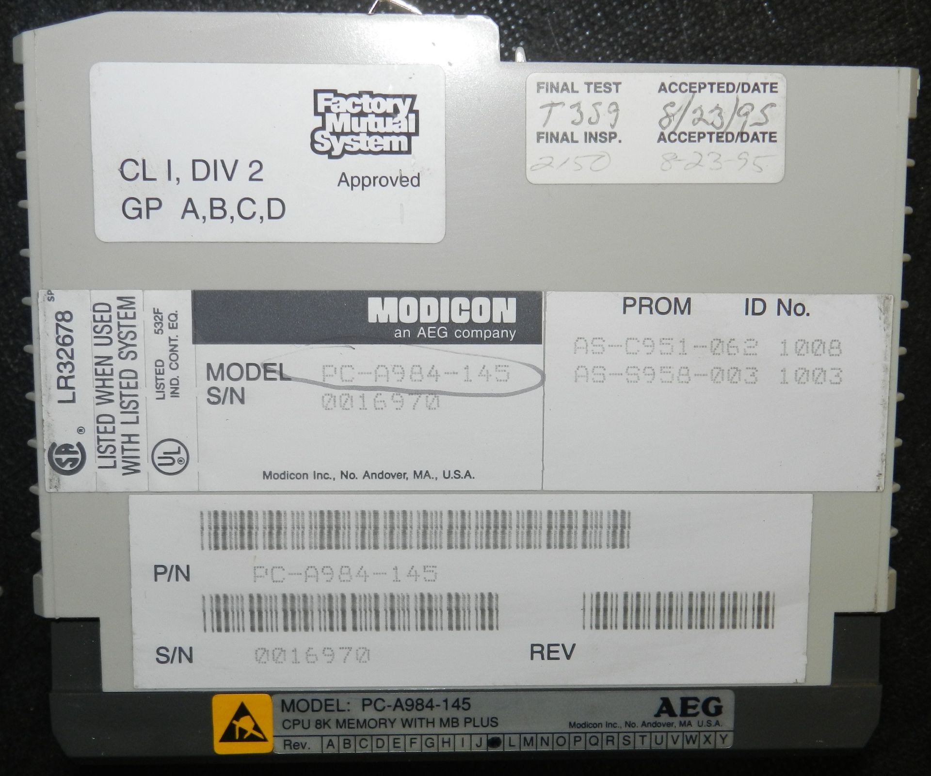 AEG Modicon PC-A984-145 CPU I/O PLC Assembly Rack - Image 8 of 11