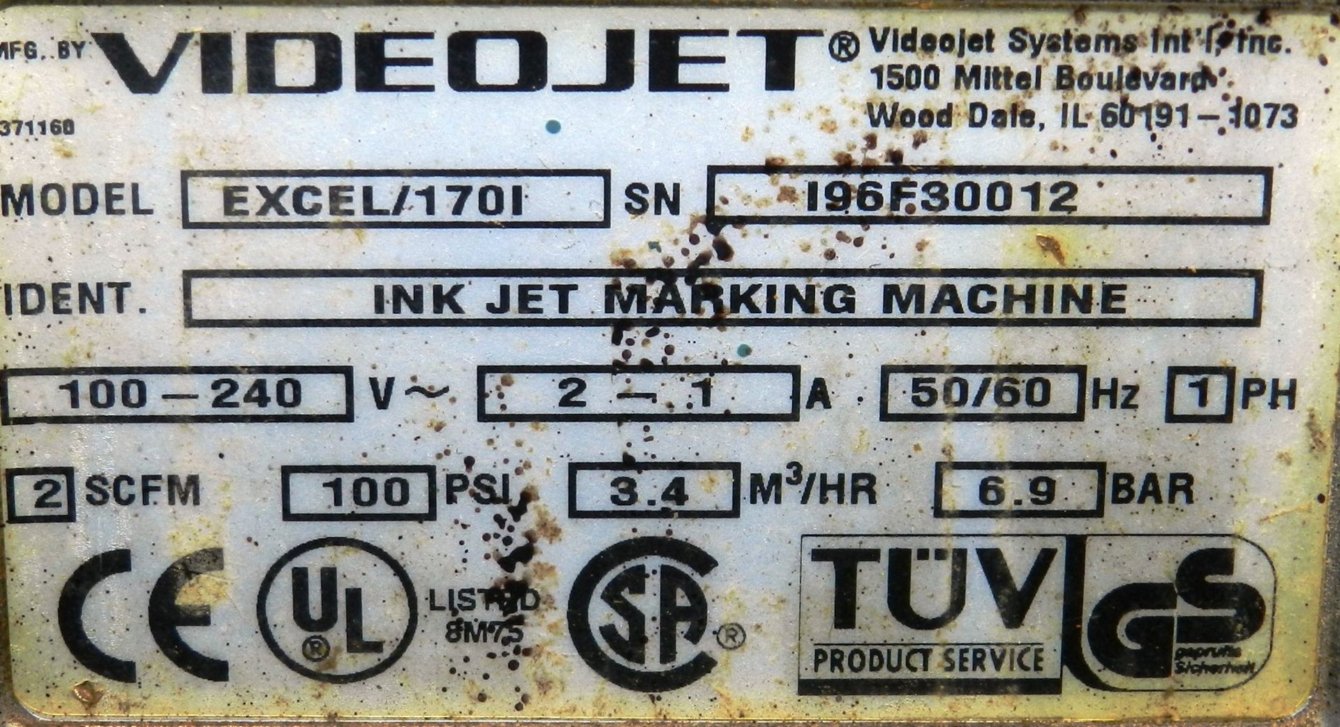 Videojet Ink Jet Marking Machine Excel 170I - Image 5 of 5