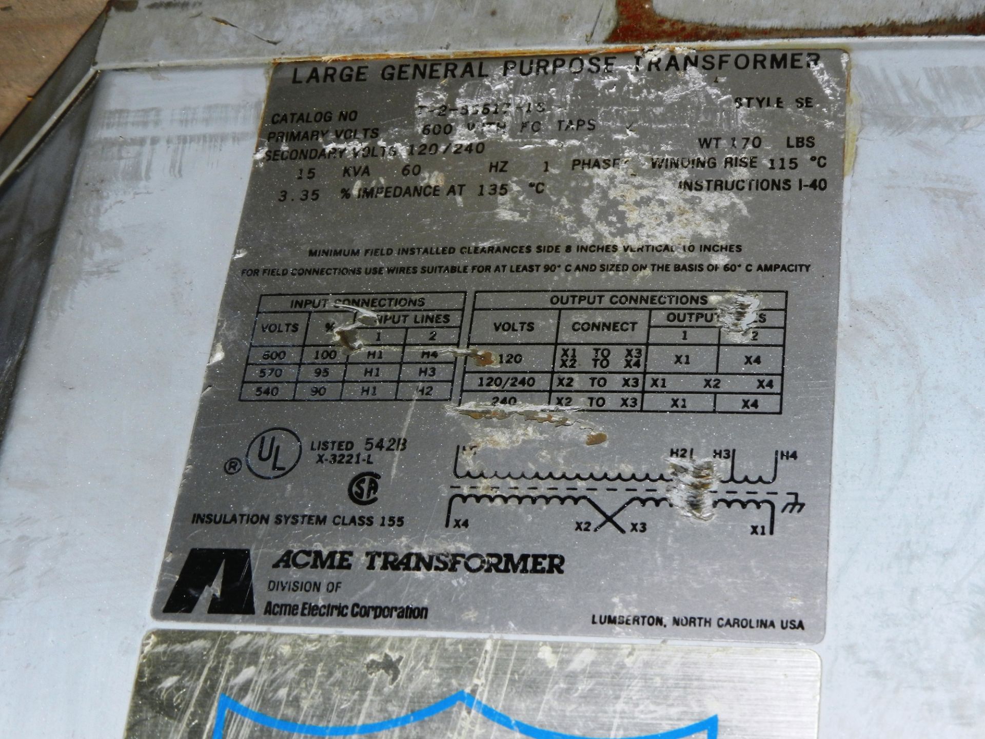 Acme 15 KVA 1 Phase Transformer T-2-53617-1S - Image 2 of 3