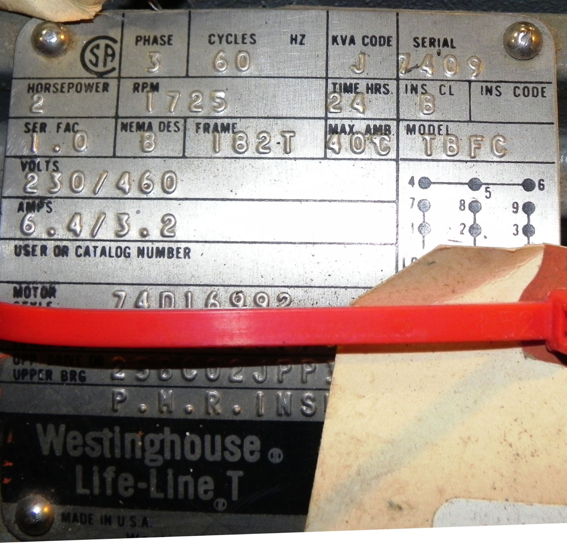 Westinghouse 2 HP Life-Line T 1725 RPM Motor TBFC - Image 3 of 5