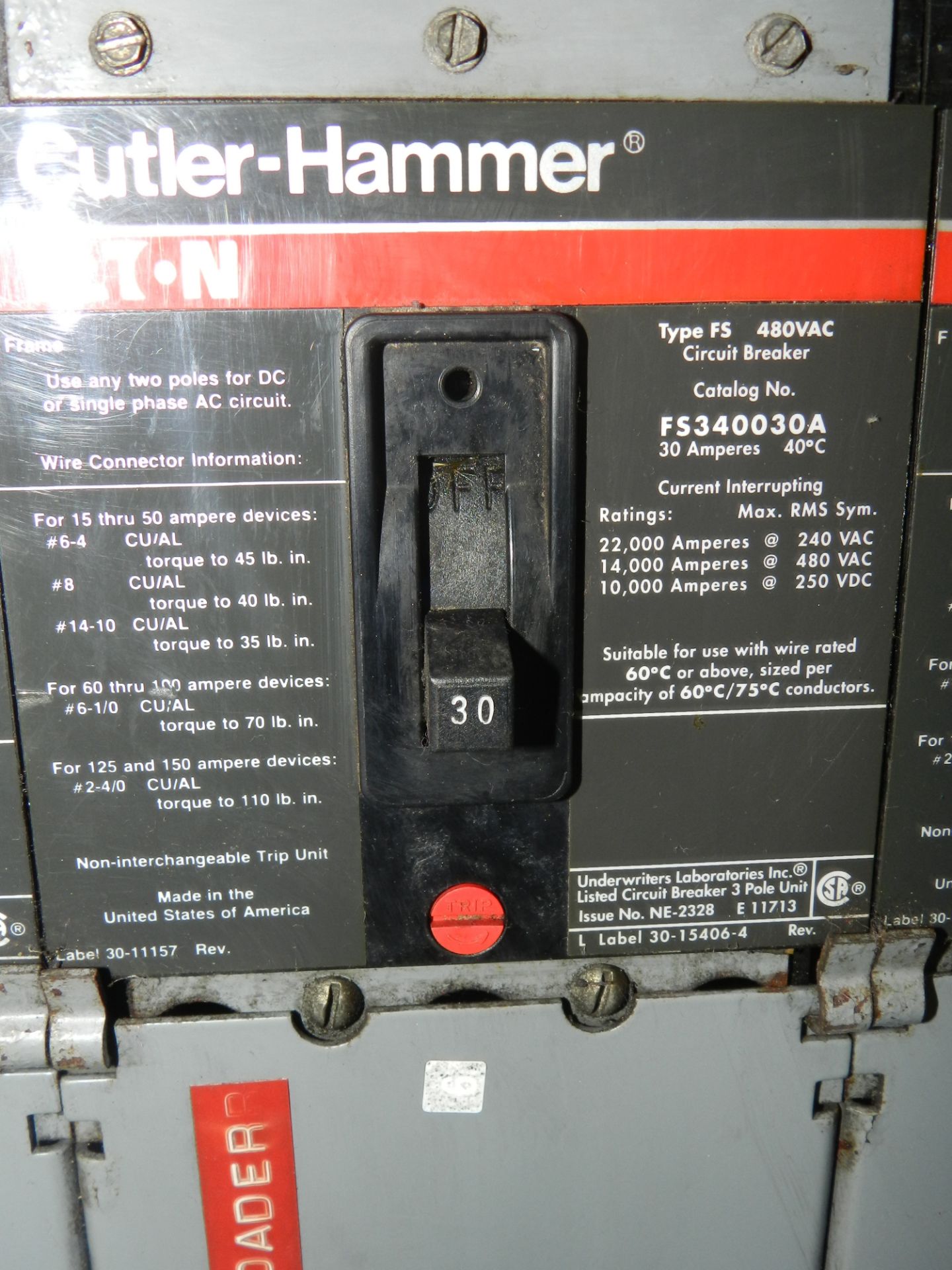 Lot of 10 - Cutler Hammer Distribution Panel: (2)250A, (2)200A, (3)60A, (3)30A - Image 9 of 12