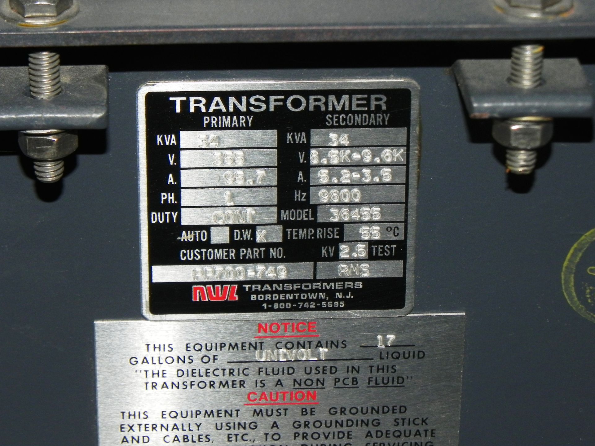 NWL 34 KVA Transformer Model 36455 - Image 2 of 3