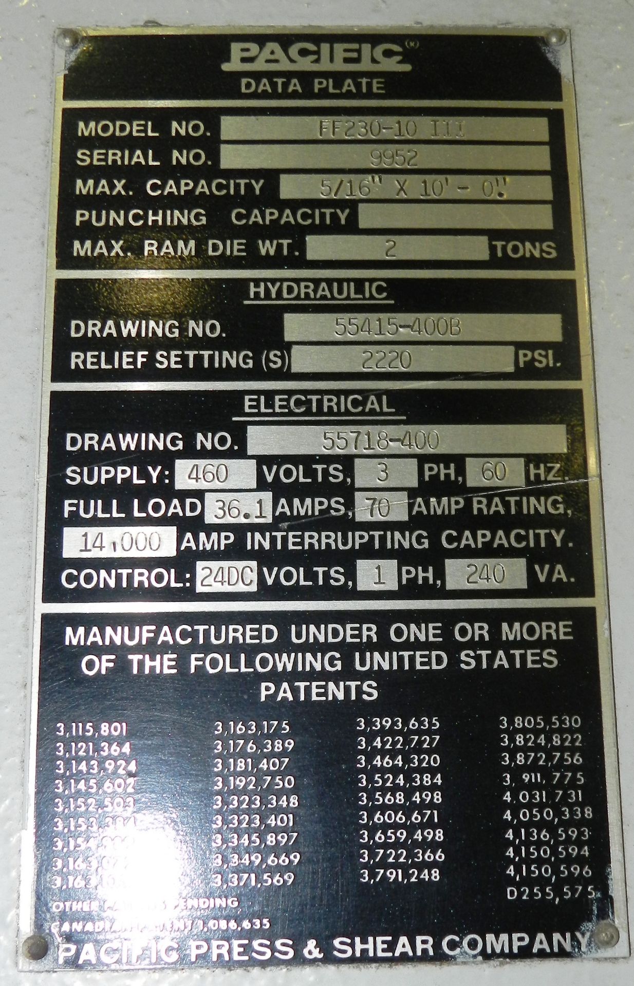 Pacific 230 Ton x 10' Press Brake FF230-10 III - Image 8 of 8