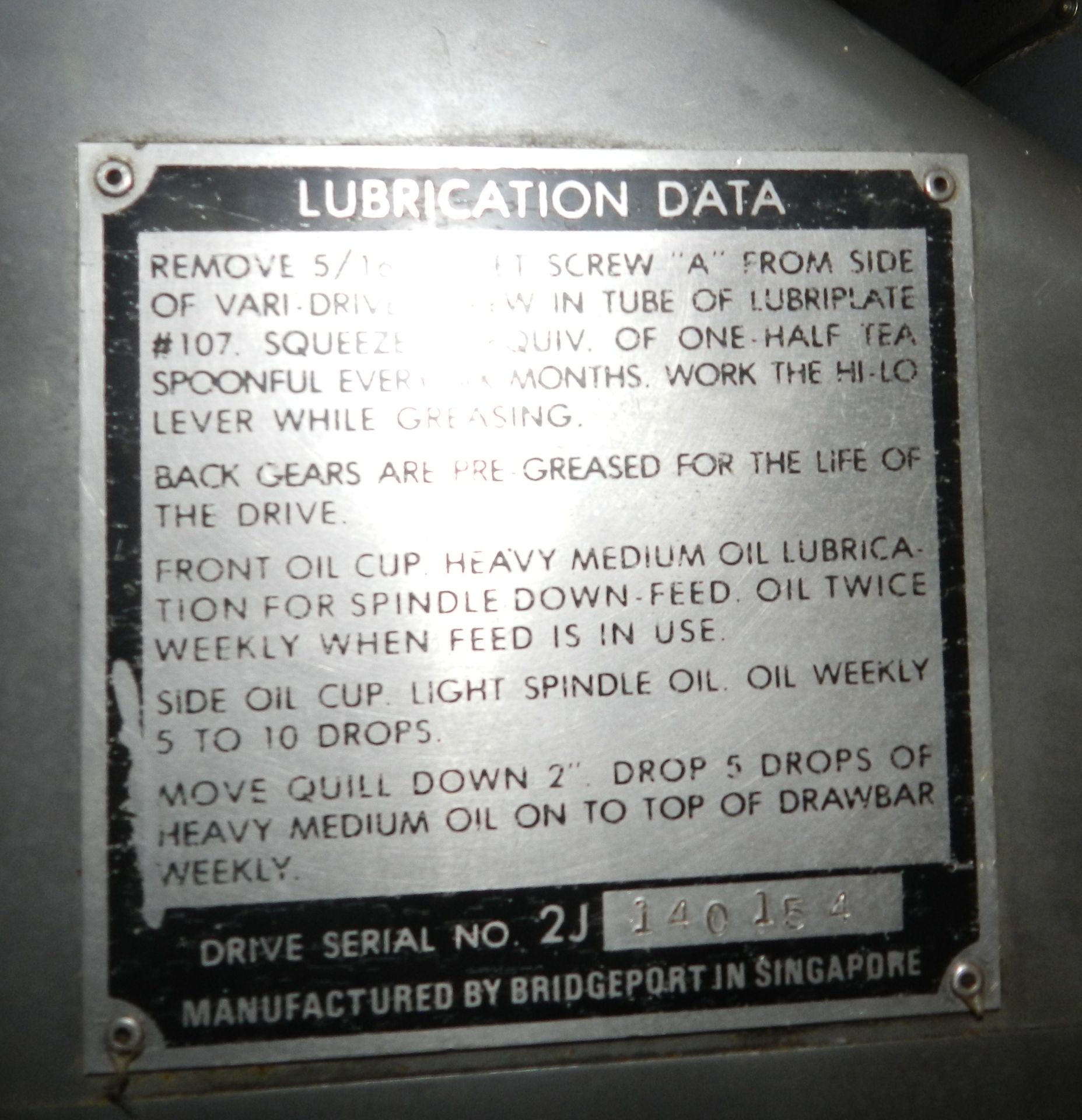 Bridgeport 9" x 48" Milling Machine 2HP - Image 12 of 12