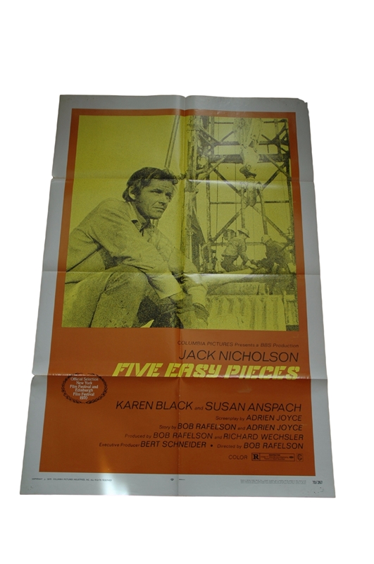 1970 - Five Easy Pieces - US One Sheet - Iconic image of Jack Nicholson Condition: Folded Good to