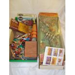 A large quantity of boxed and unboxed Timpo cowboy and indian and soldier toys VG in P-VG boxes