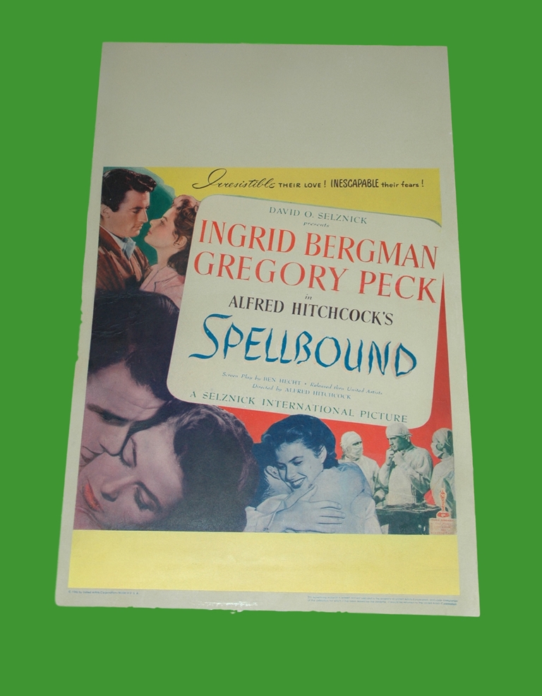 1945 - Spellbound - US Window Card. Gregory Peck and Ingrid Bergman star in this seminal Hitchcock