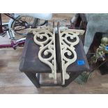 Wooden work stool and 2 cast iron brackets