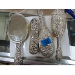 2 silver hairbrushes / clothes brush / mirror