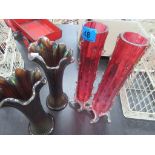 Pair of Cranberry glass vases and pair of iridescent glass vases