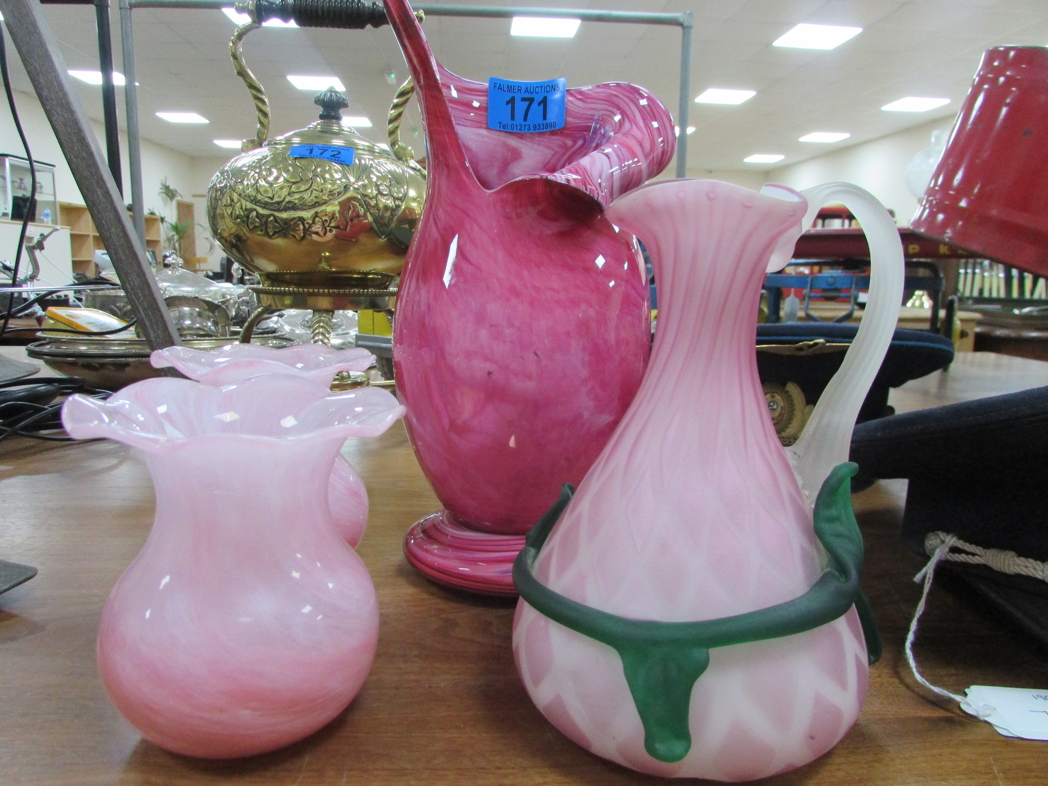 Pink art glass vase / pair of vases / carafe