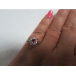 Platinum diamond and pink sapphire ring