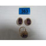 18ct gold Amythyst pearl ring and earrings to match