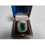 Emerald and diamond cluster set in platinum approx 4 1/2 ct