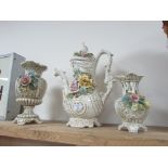 3 Capo de Monte items (2 vases and 1 jug)