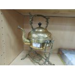 Brass kettle on stand