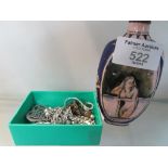 Small box of jewellery and scent bottle