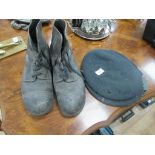 Pair of army boots and 2 RAF berets