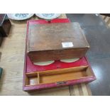 Victorian leather writing box + cigar box and contents
