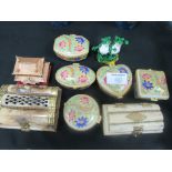 Nine assorted pill boxes ceramic / wood / metal