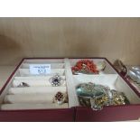 Red jewellery box and contents