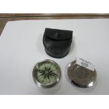 Nickle silver colour pocket compass with pouch