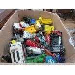 Box of large quantity die cast toys