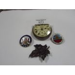 German pocket watch and 3 enamel badges