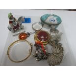 Small quantity of silver items, figure, trinket box and other items