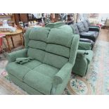 Green fabric 2 seater sofa / armchair and electric chair