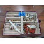 Red jewellery box and contents