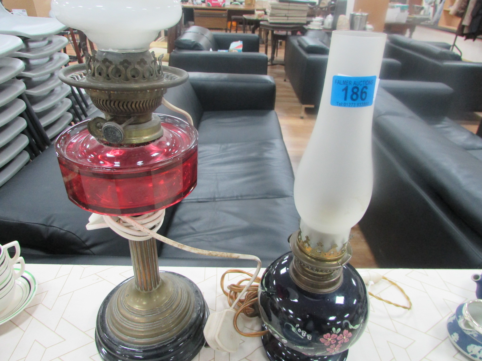 2 Victorian oil lamps (converted to electricity)