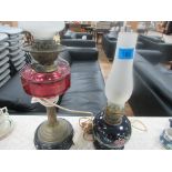 2 Victorian oil lamps (converted to electricity)