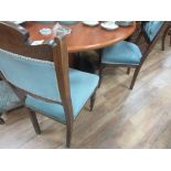 x 4 Oak and blue fabric dining chairs