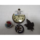 German pocket watch and 3 enamel badges