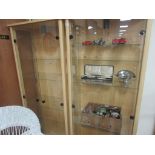 Pair of glass adjustable shelves display cabinet with lighting