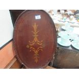 Edwardian inlaid oval tea tray (some faults)