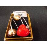 Red glass heart pendant and earrings