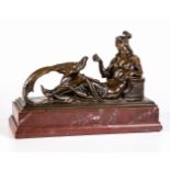 Ferdinand Liebermann1883-1941 Liegender Frauenakt mit Fasan. Bronze patiniert, mit rot-