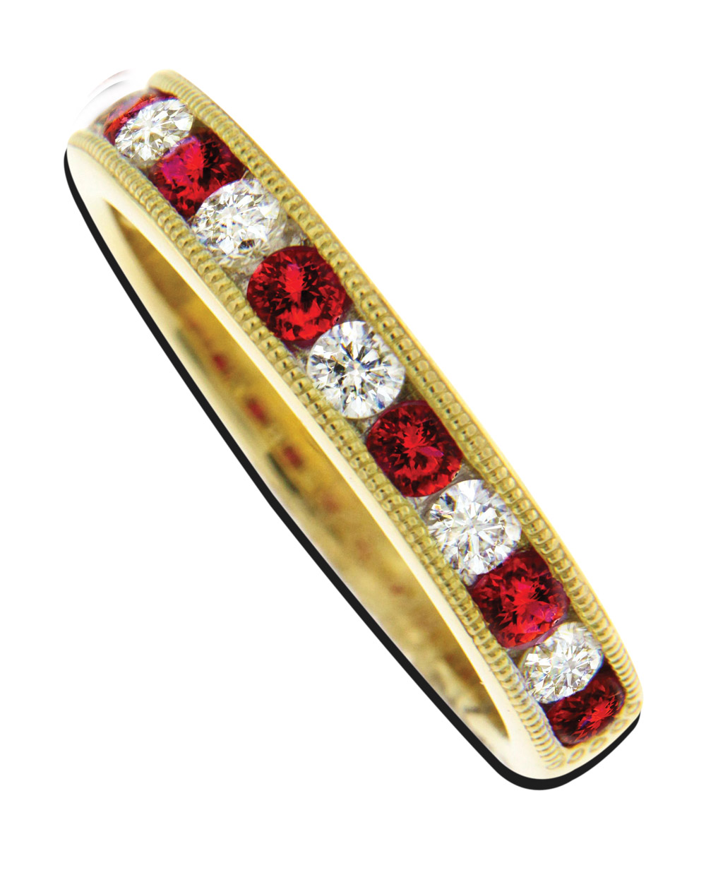 Alliance-Ring mit Diamanten und Rubinen750-er Gelbgold, 3,8 g. Modernes "Alliance"-Modell,