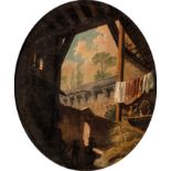 Hubert Robert Washer in an architecture. Oil on cardboard. On the reverse inscribed ''Hubert