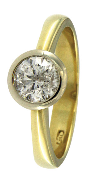 Solitärring750-er Gelbgold mit Brillenfassung in Weißgold, ca. 4,7 g. Brillant ca. 0,9 ct. Weiß-P.